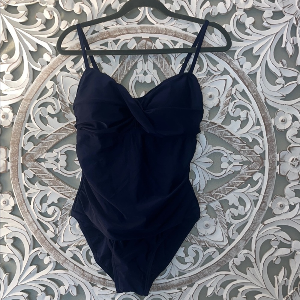 Shore Shapes Swimwear Body Con Blue One Piece w Sweetheart Neckline sz 12 NWT